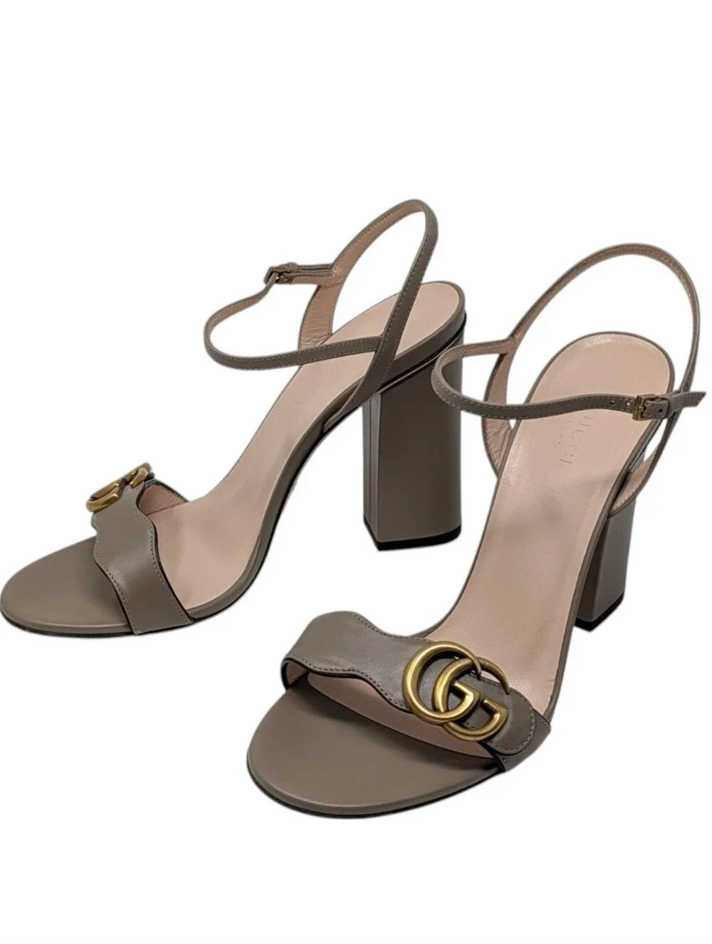 Gucci Marmont Taupe Scalloped Block Heeled Dress Up Sandal Size EU 39